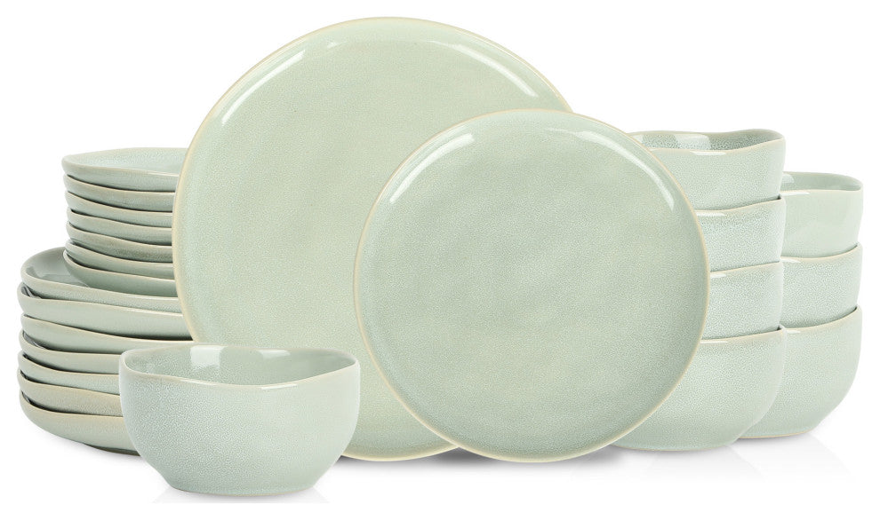 Stone Lain Mirella Stoneware 24-Piece Dinnerware Set, Light Green