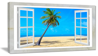 "Open Window To Beach With Palm" Seashore Wall Art, 32"x16"
