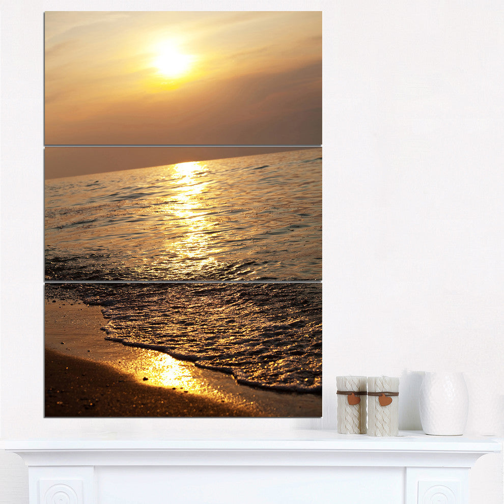 "Gloomy Beach and Waters at Sunset" Beach Metal Wall Art, 3 Panels, 28"x36"
