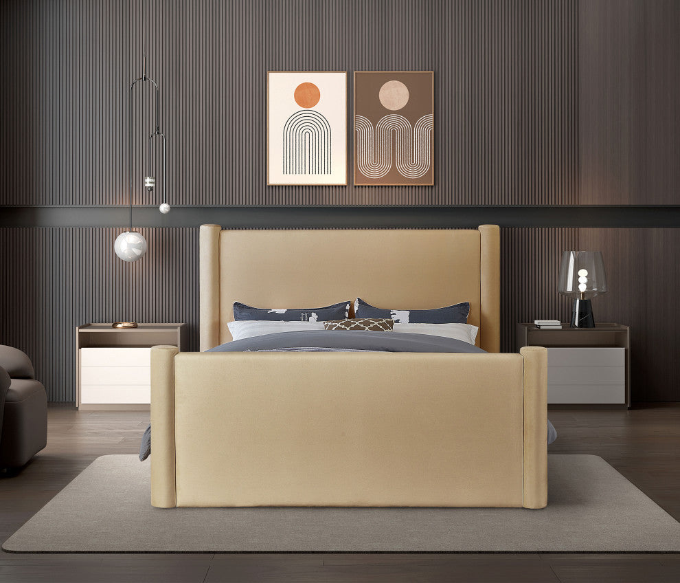 Elias Upholstered Bed, Camel, Full, Velvet