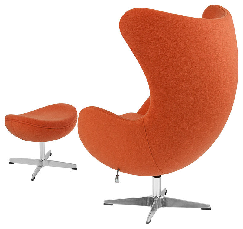 Orange Wool Fabric Egg Chair With Tilt-Lock Mechanism And Ottoman