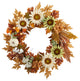 30" Autumn Sunflower, White Pumpkin and Berries Artificial Fall Wreath