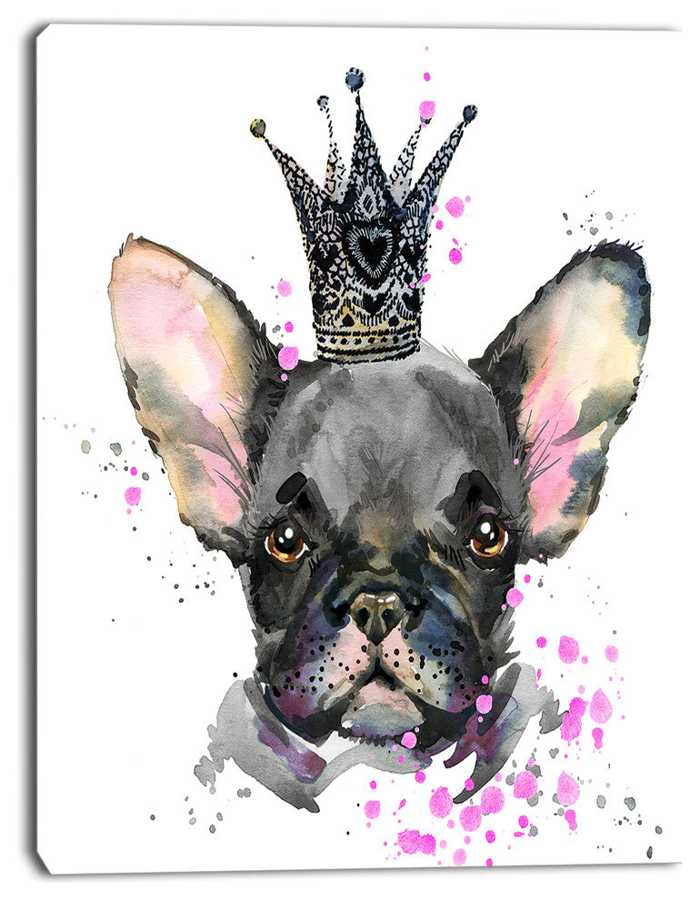 Cute Black Dog with Crown, Animal Canvas Wall Art, 12"x20"