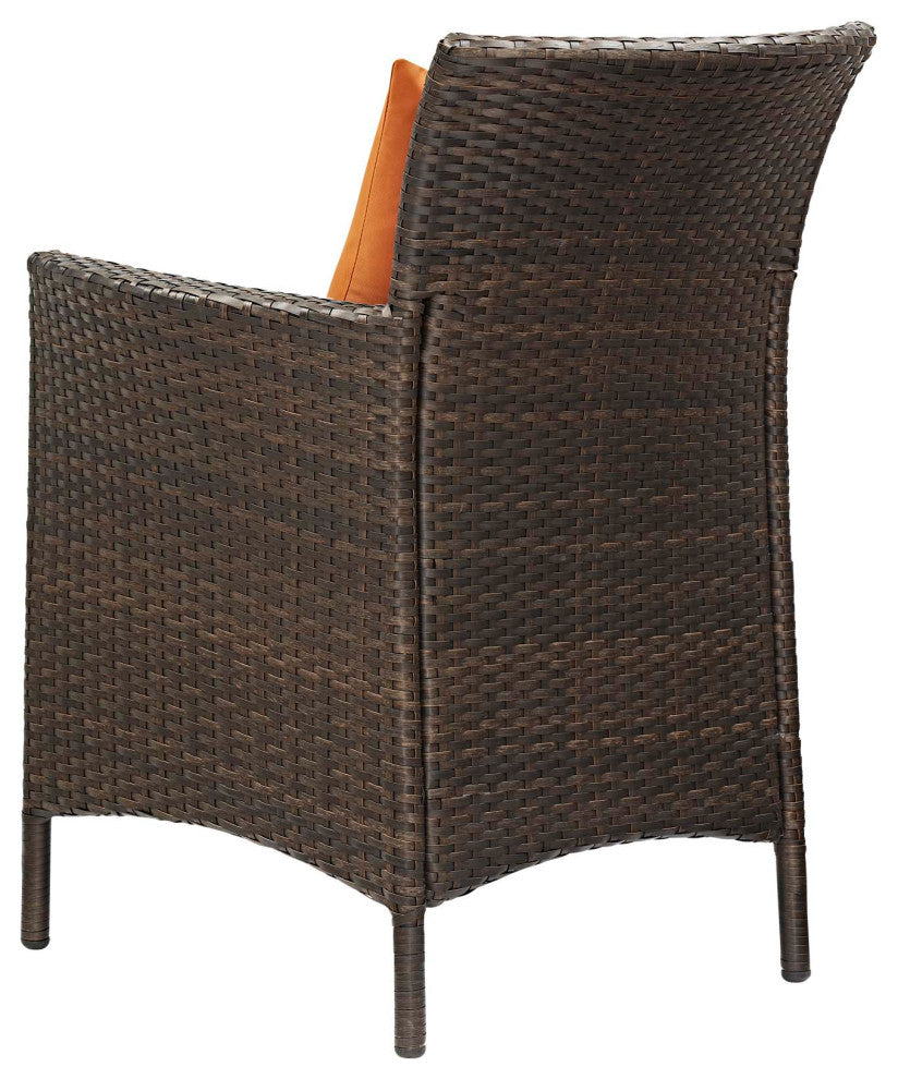 Side Dining Chair Armchair, Set of 2, Rattan, Wicker, Brown Orange, Outdoor