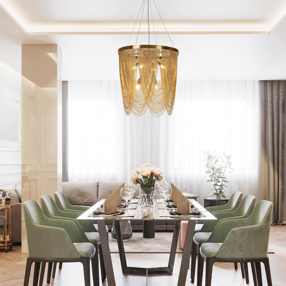 LNC Tracienuri 7-Light Gold Modern Spiral Tiered Chandelier, Rain Chains, Loose Chains