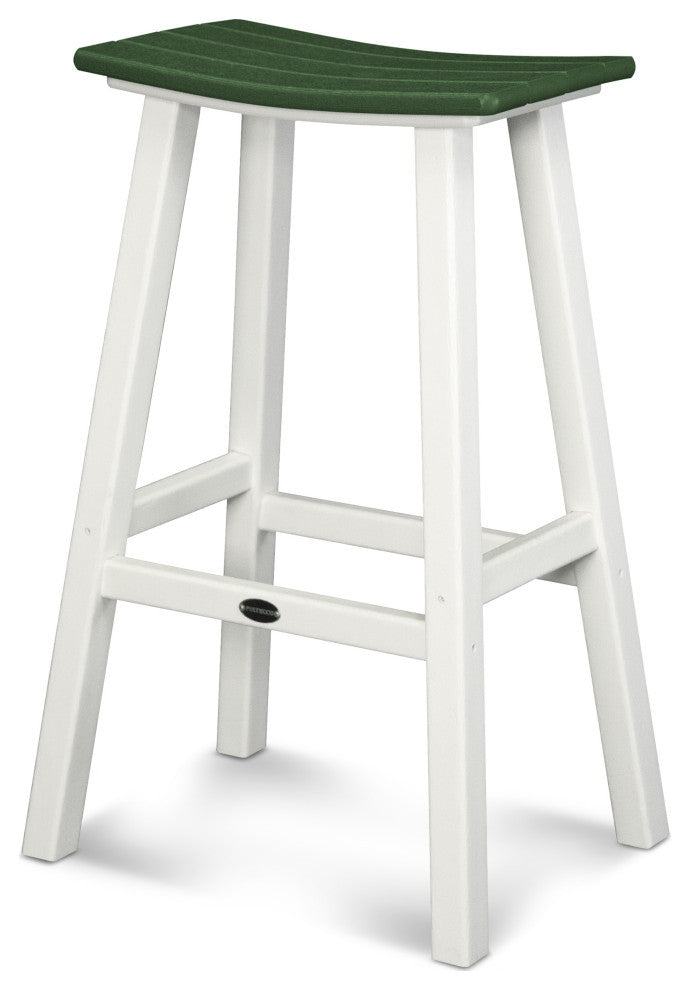 Polywood Contempo 30" Saddle Bar Stool, White / Green