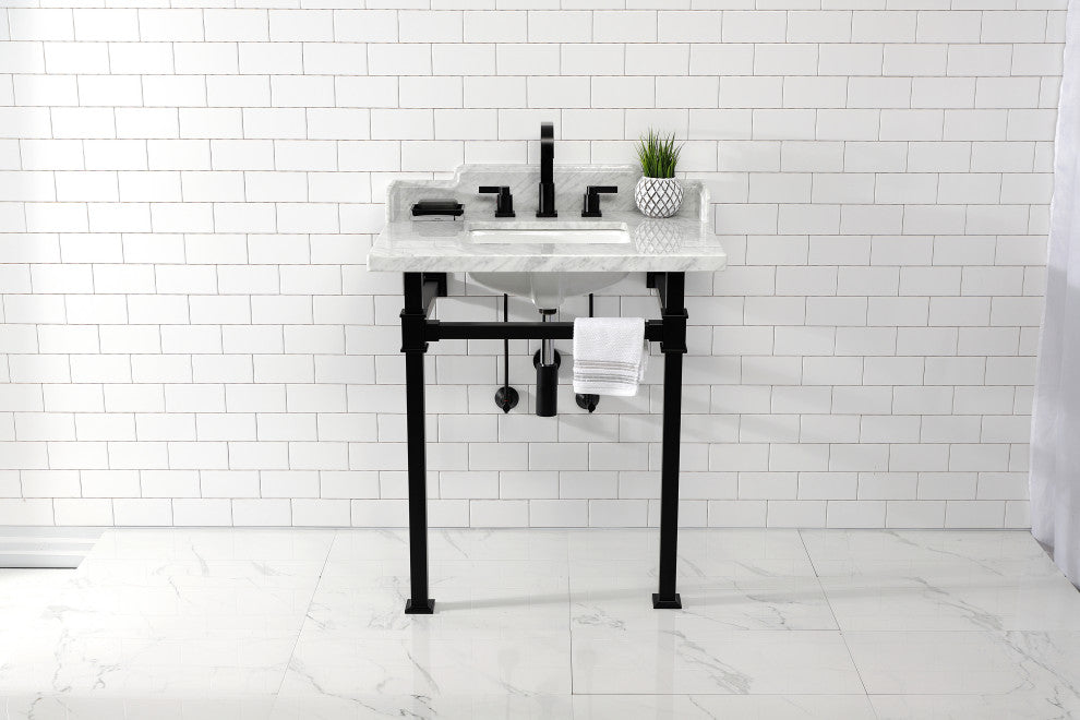 Kingston Brass LMS30MSQ0 30" Carrara Marble Console Sink, Legs