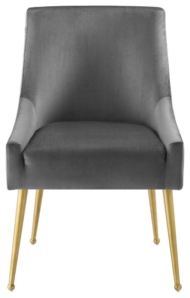 Contemporary Dining Room Side Dining Chair, Velvet Stainless Metal, Grey Gray