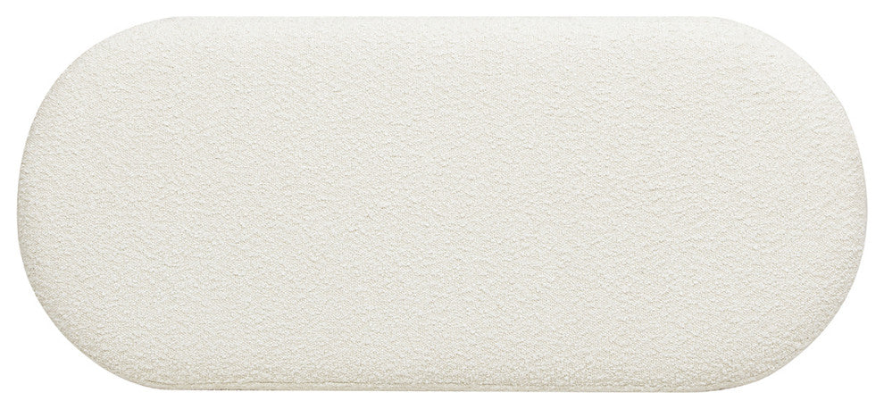 Fuji 42" Upholstered Accent Bench With Natural Wood Legs, Ivory White Boucle