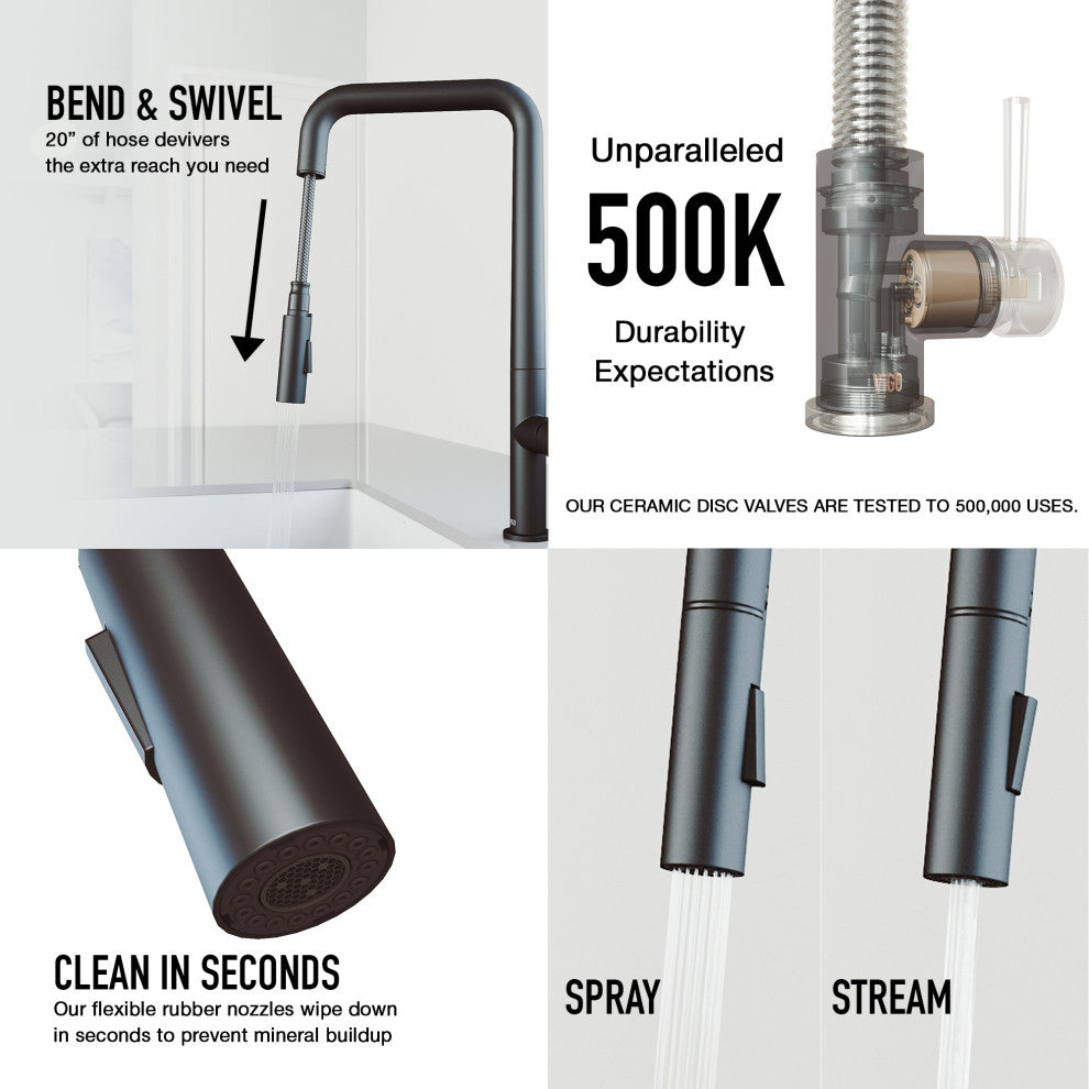 VIGO Parsons 18" H Single Handle Pull-Down Sprayer Kitchen Faucet, Matte Black, Without Extras