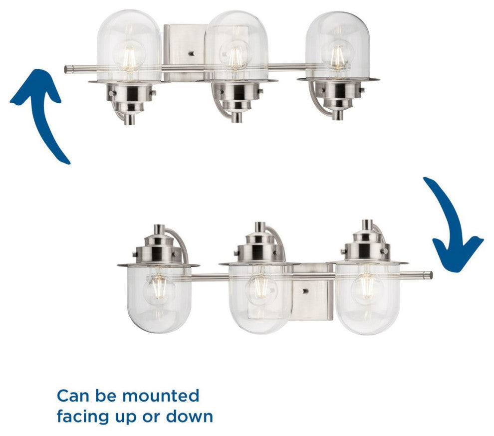 Northlake Collection Three-Light Brushed Nickel Clear Glass Bath Light