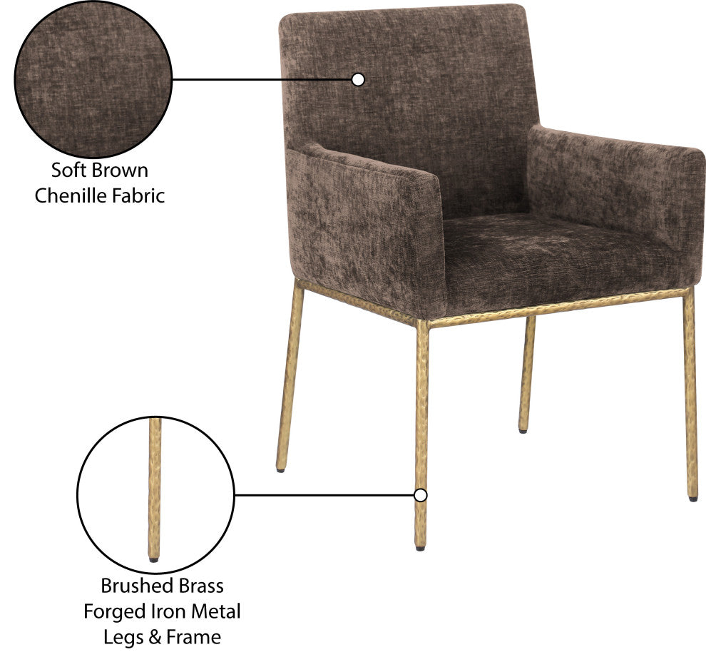 Reeves Upholstered Dining Chair, Brown, Chenille , AC,  Brushed Brass, Set of 2