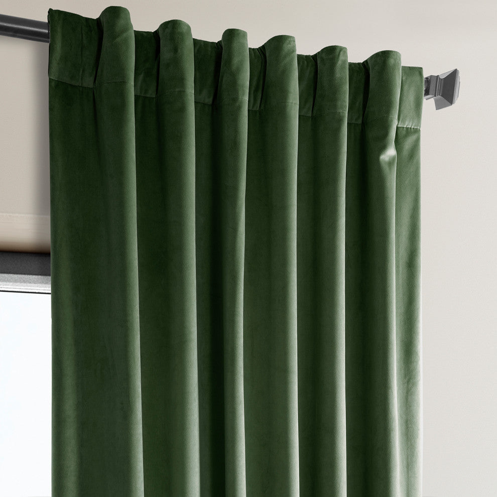 Heritage Plush Velvet Curtain Single Panel, Eden Green, 50"x108"