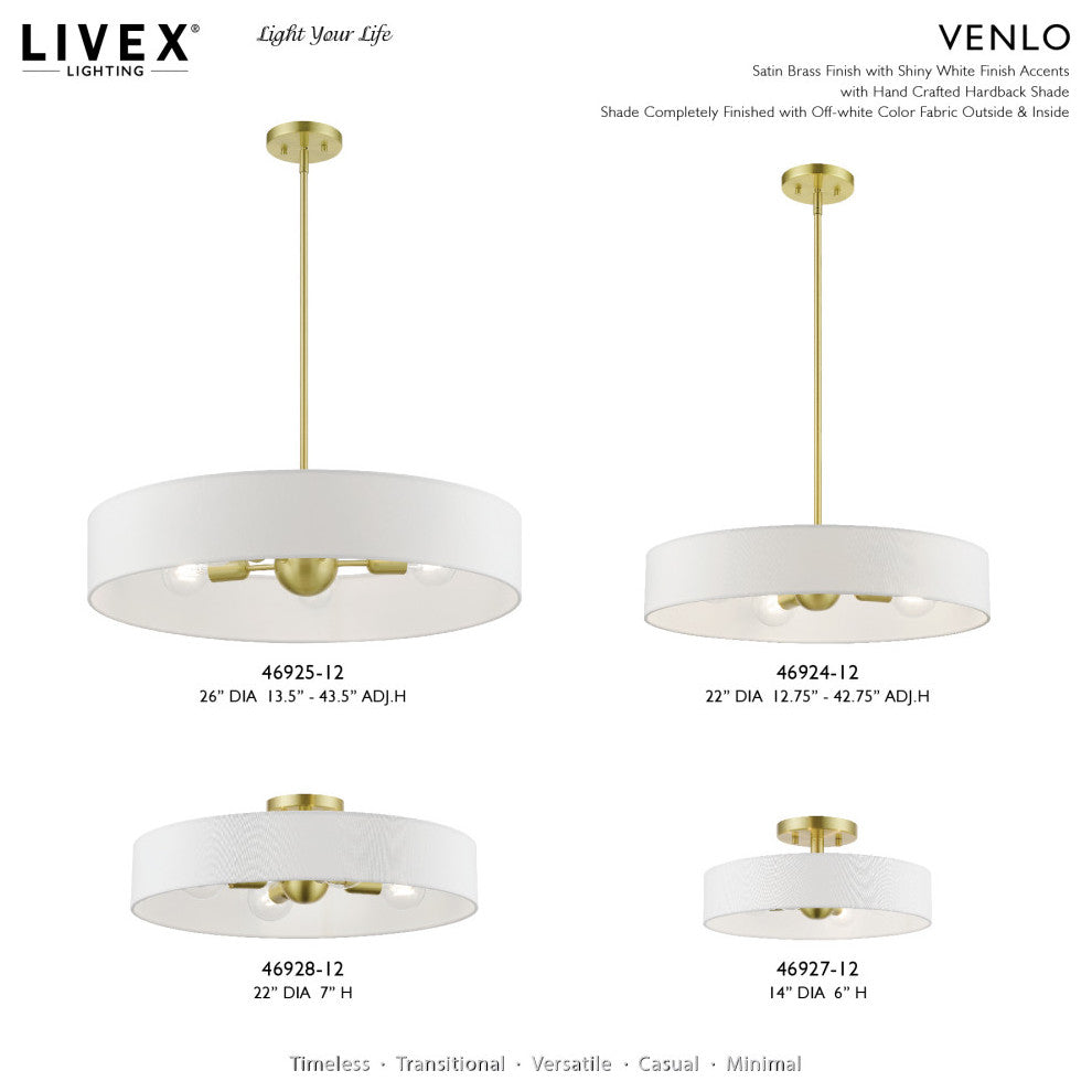 Venlo 4 Light Satin Brass With Shiny White Accents Semi-Flush