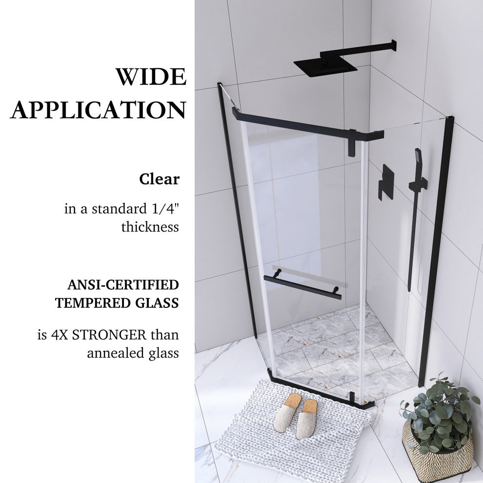 Neo-angle Pivot Semi-Frameless Corner Shower Enclosure, Matte Black