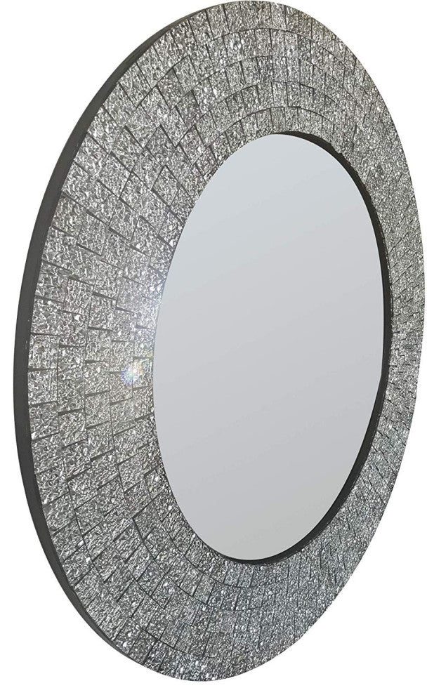 Glamorous Sparkling Glass Mosaic Wall Mirror Home Decor, Effervescent Silver