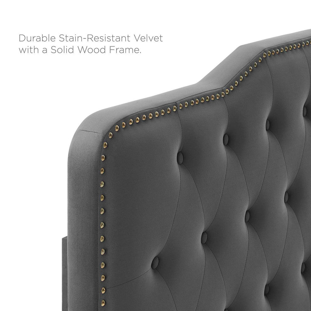 Tufted Headboard, Twin Size, Velvet, Dark Gray, Modern Contemporary