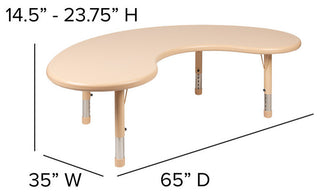 35"x65" Height Adjustable Half-Moon Plastic Table, Natural