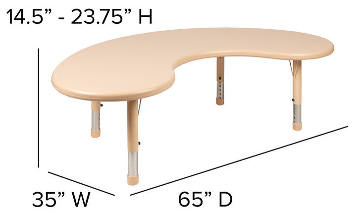 35"x65" Height Adjustable Half-Moon Plastic Table, Natural