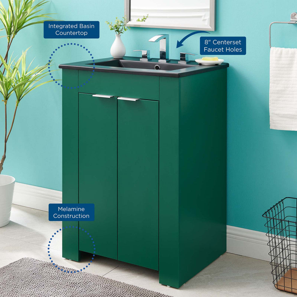 Sink Vanity Cabinet, Melamine, Green Black, Modern, Hotel Bedroom Bathroom