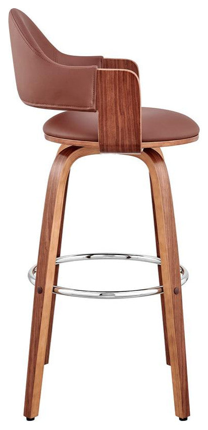 Daxton 26 Brown Faux Leather and Walnut Wood Bar Stool