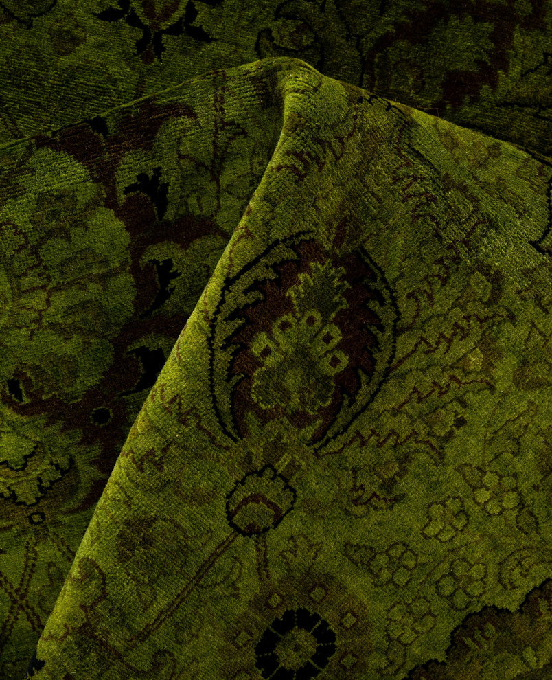 Overdyed One-of-a-Kind Hand-Knotted Area Rug Green, 9' 1" x 9' 1"