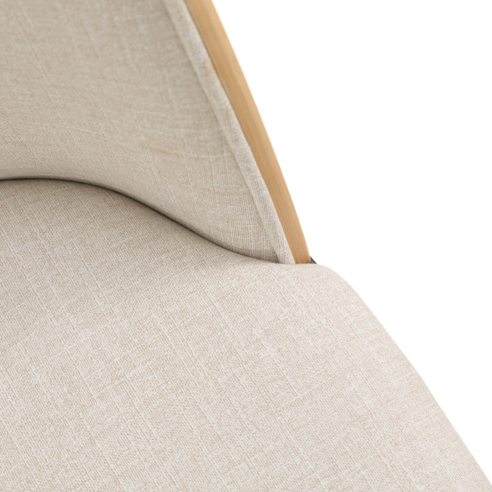 LeisureMod Tule Dining Chair With Upholstered Seat and White Steel Frame, Natural Wood/Beige