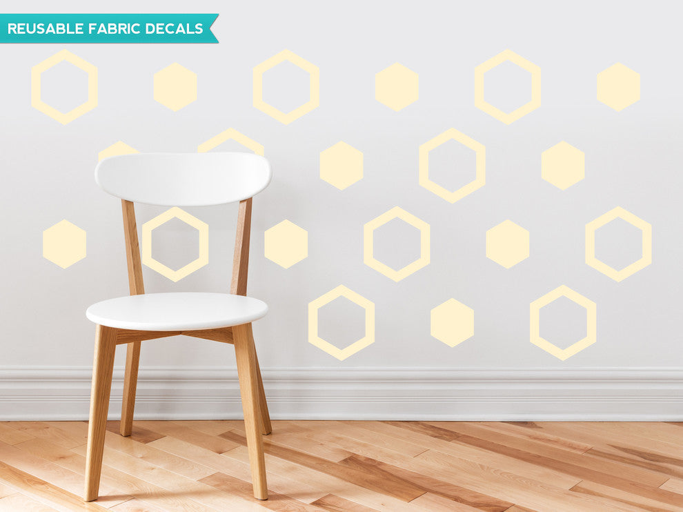 Hexagon Fabric Wall Decals, Set of 16, Ivory