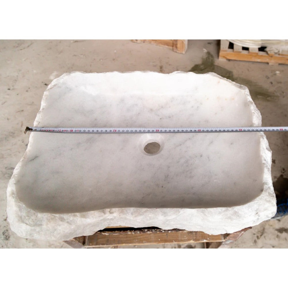 Carrara Marble Rustic Vessel Sink Polished&Hand Chiseled  (W)16" (L)22" (H)5"
