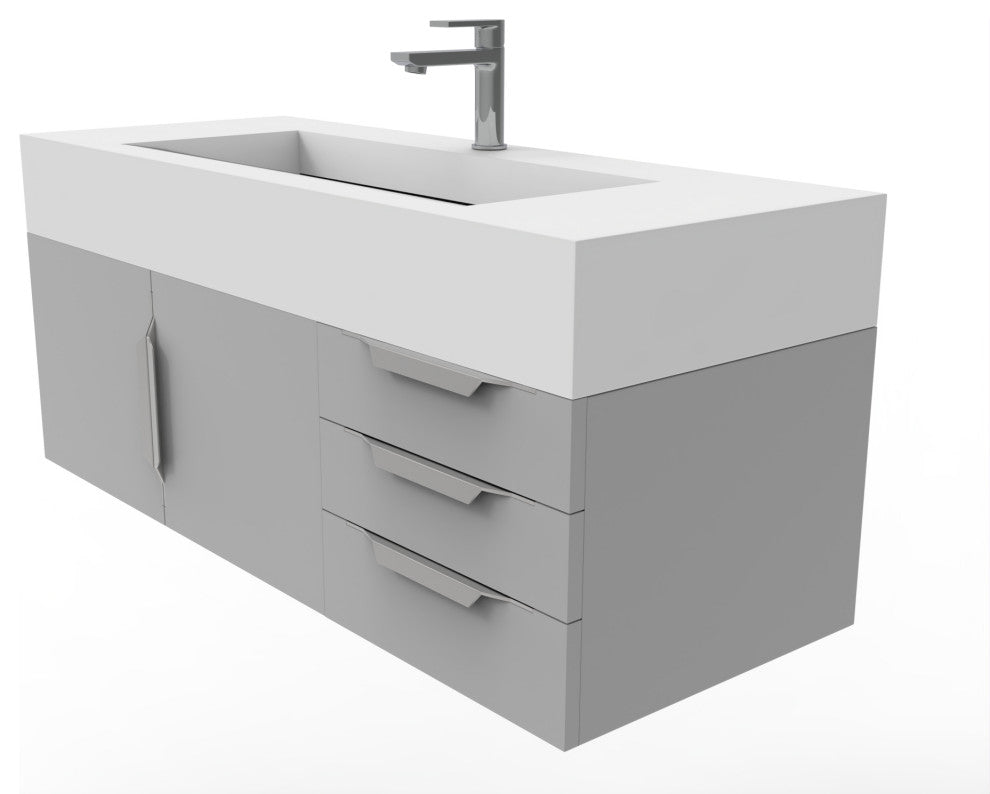 CastelloUSA Nile 48" Wall Mounted Vanity Set, Gray, White Top, Brushed Nickel