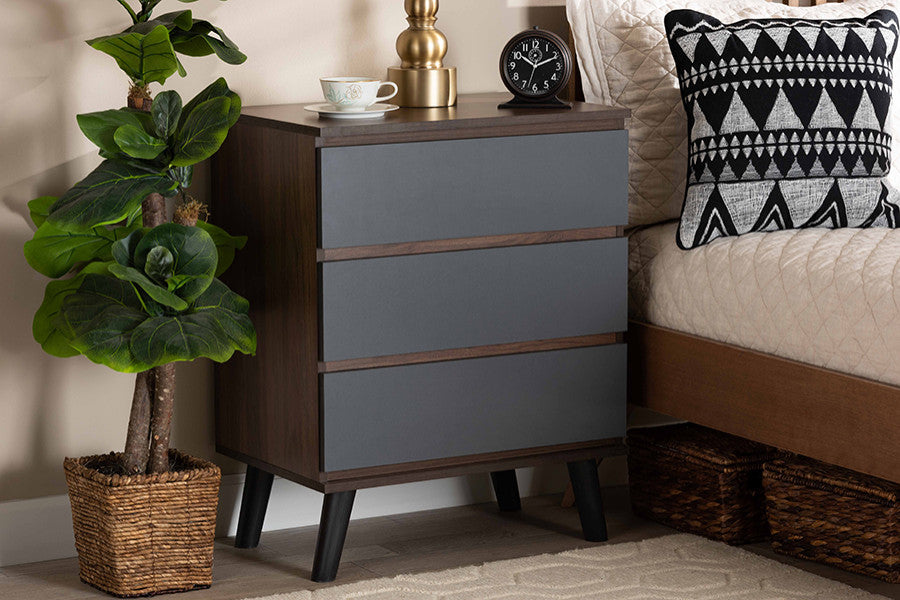 Donnahugh Contemporary Two-Tone Walnut and Gray Wood 3-Drawer Bedroom Chest