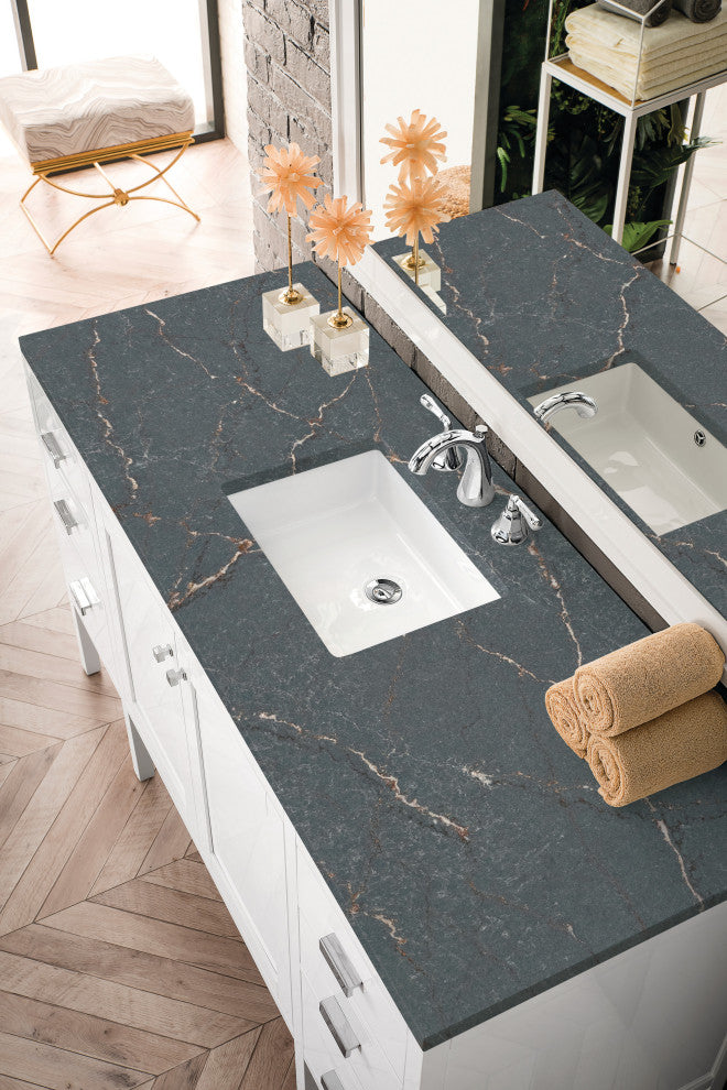 Addison 60" Single Vanity Cabinet, Glossy White, Glossy White, Parisien Bleu, Three-Hole