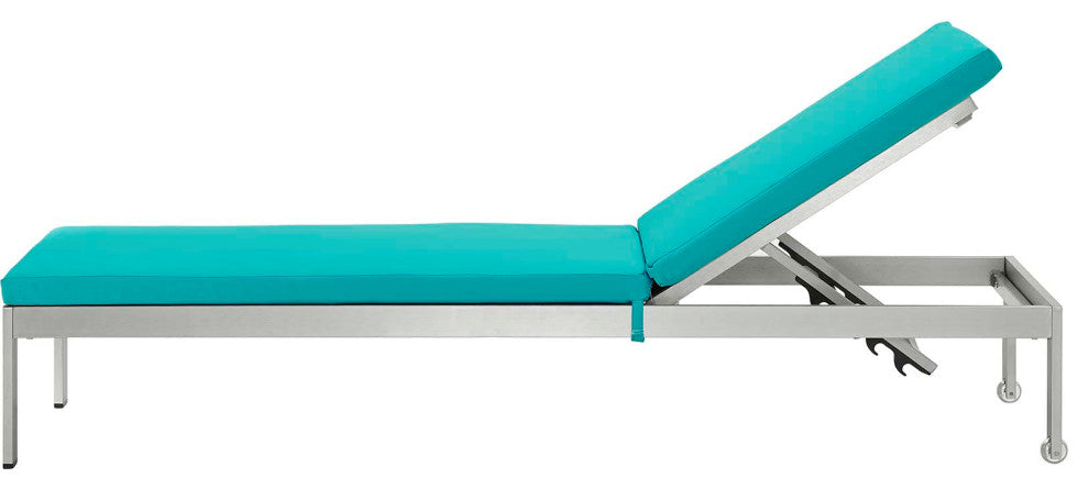 Lounge Chair Chaise, Aluminum, Metal, Silver Blue, Modern, Outdoor Patio Cafe