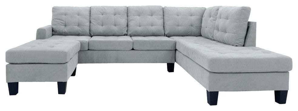Microfiber Sectional Sofa With Reversible Chaise and Ottoman, 3-Piece Set, Gray