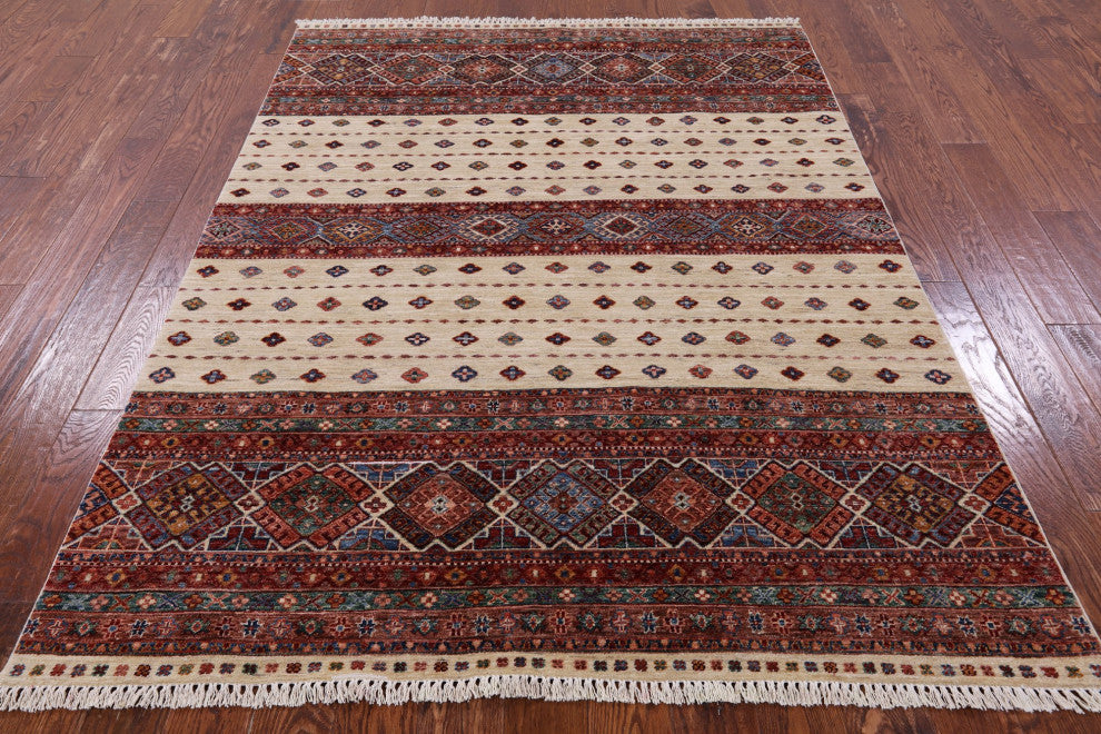 Hand Knotted Khorjin Super Kazak Rug 5' 8" X 7' 8" Q10453