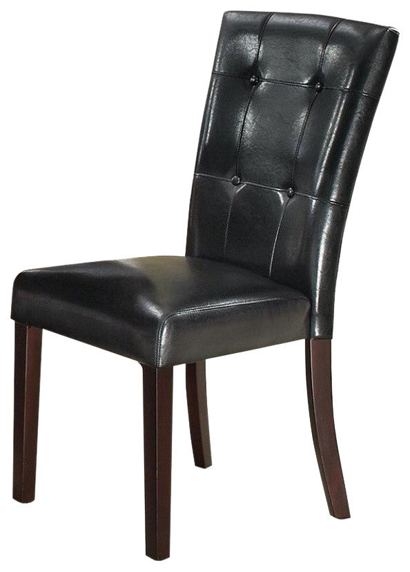 Benzara BM171560 Leather Upholstered Dining Chair Tufted Back Set of 2 Black