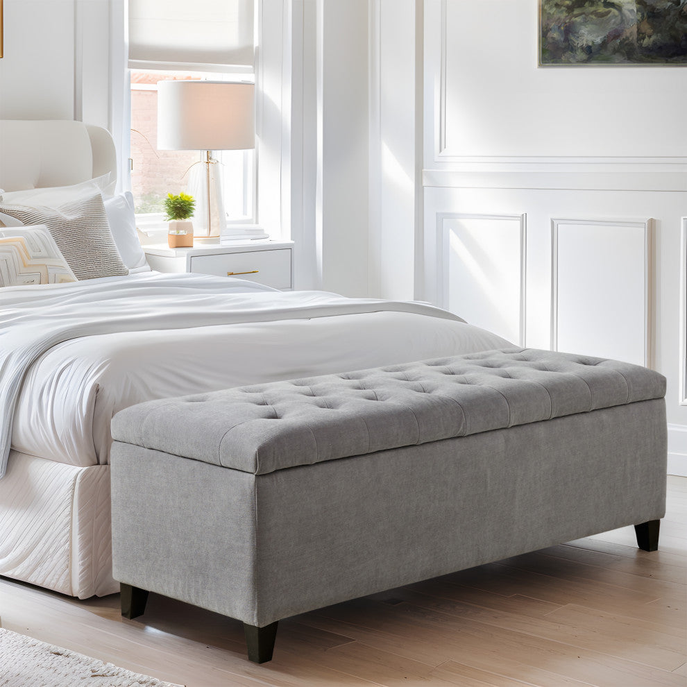 Madison Park Shandra Upholstered Soft Close Storage Bench, Light Gray