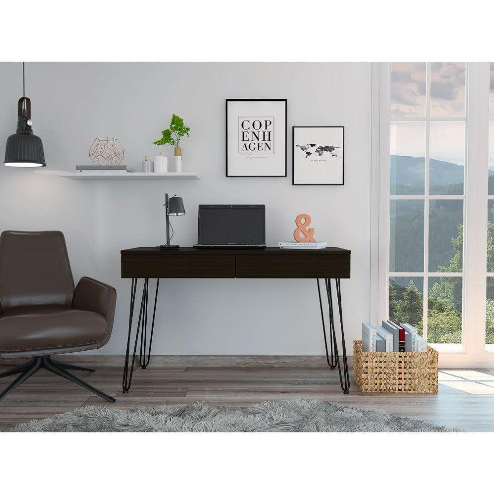 Salamanca Writing Desk with 2 Drawers, Hairpin Legs, Black