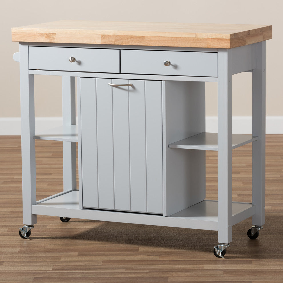 Hayward Coastal, Farmhouse Light Gray Wood Kitchen Cart
