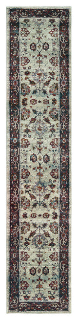 Adeline Traditional Border Stone and  Multi Area Rug, 2'6"x12'