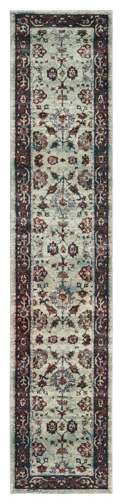 Adeline Traditional Border Stone and  Multi Area Rug, 2'6"x12'