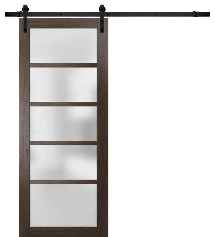 Barn Door 42 x 96 Frosted Glass, Quadro 4002 Chocolate Ash, Set 8' Rail