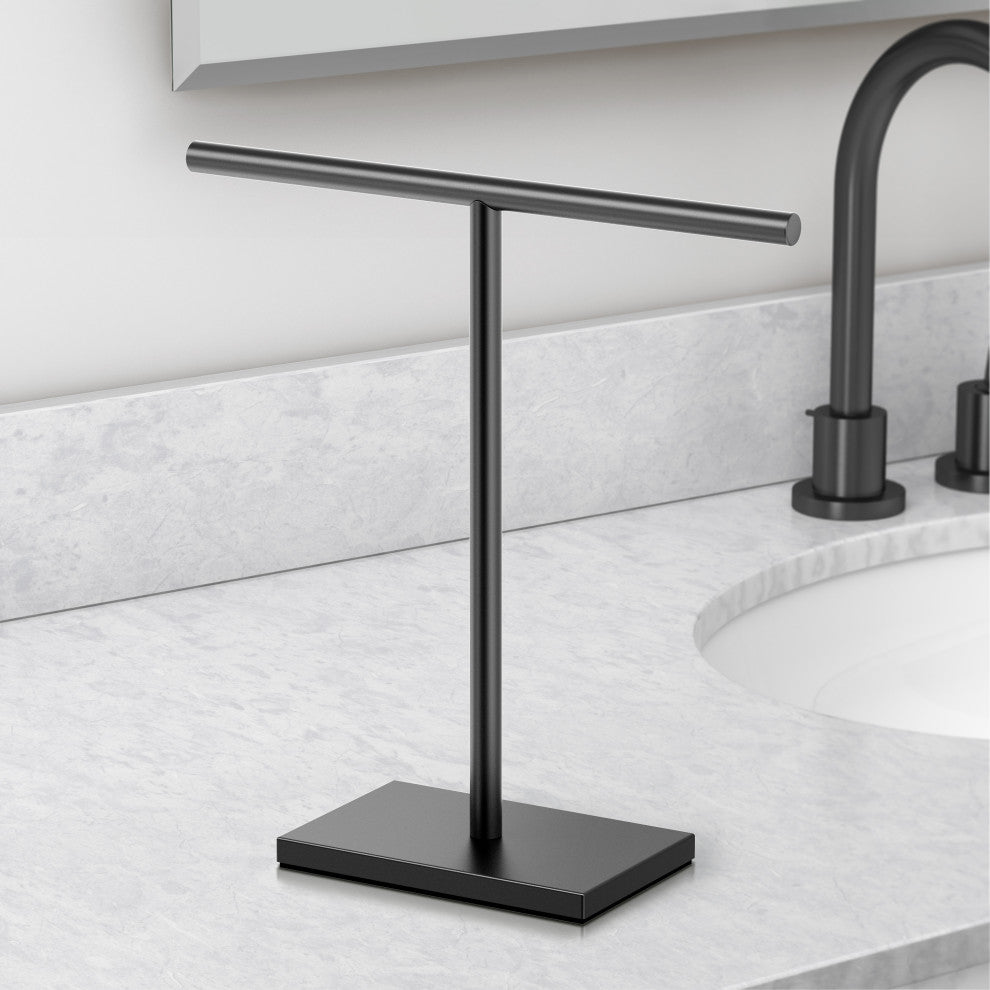 Rectangle Base T-Shape Hand Towel Holder, Matte Black