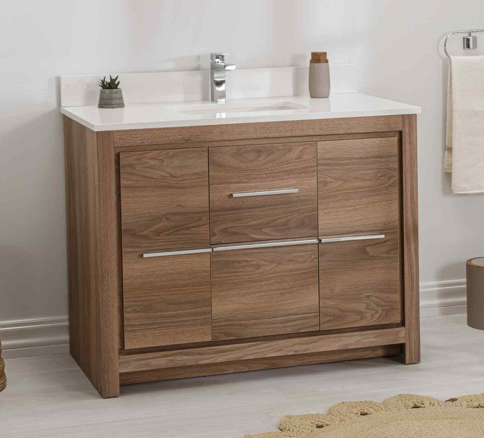 Mila Collection 42" Bathroom Vanity With Sink, Mirror, Countertop, Walnut Brown
