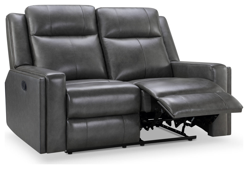 Rhodes Top-Grain Leather Manual Reclining Loveseat, Gray
