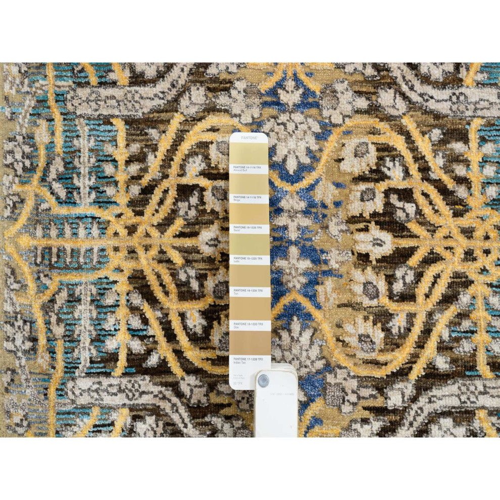 Tan Hand Knotted Transitional Sarouk Silk With Wool XL Runner Rug, 2'6"x18'0"