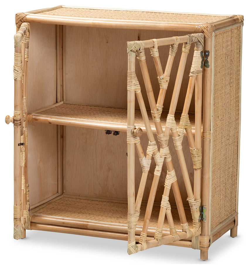 Modern Bohemian Natural Brown Rattan 2-Door Storage Cabinet