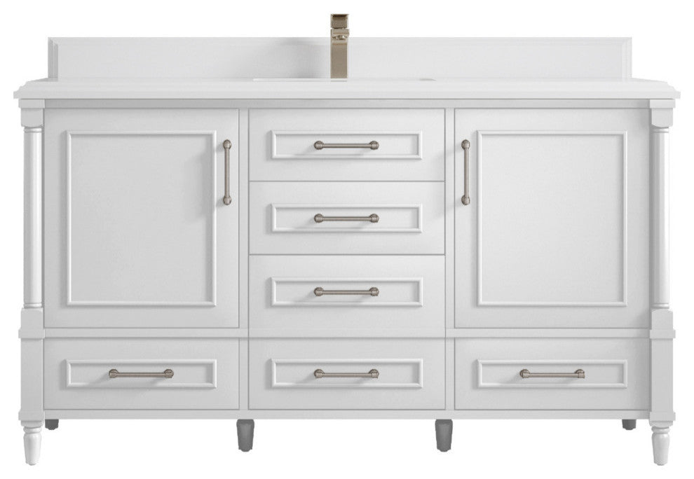 Aberdeen 60 Single Bathroom Vanity in White 1.5" White Quartz