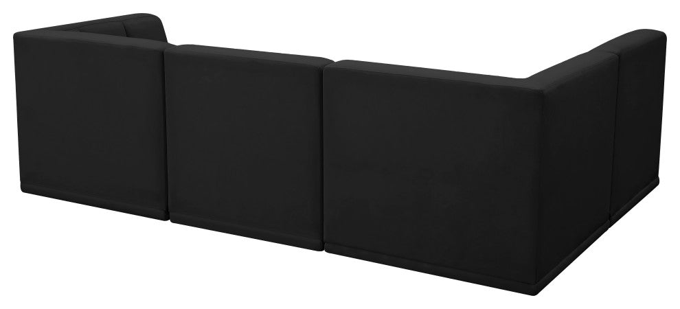 Relax Velvet Upholstered 4-Piece L-Shaped Modular Sectional, Black