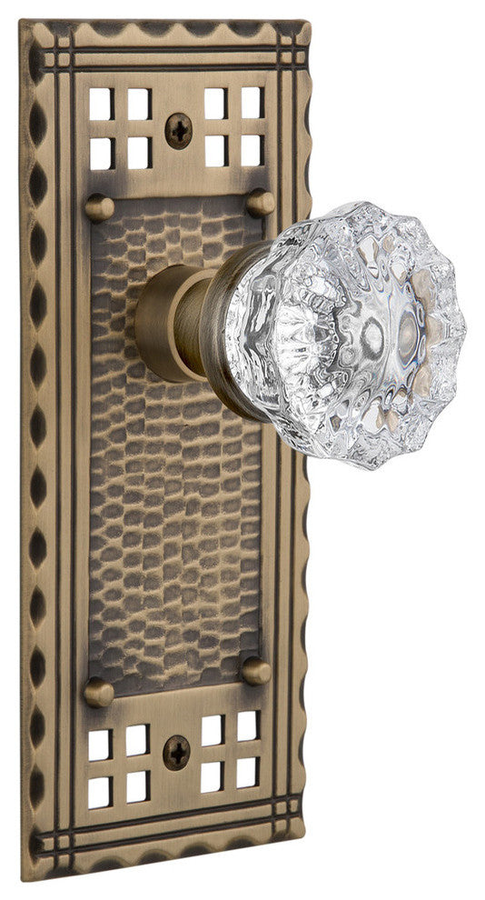 Craftsman Plate Privacy Crystal Glass Knob, Antique Brass
